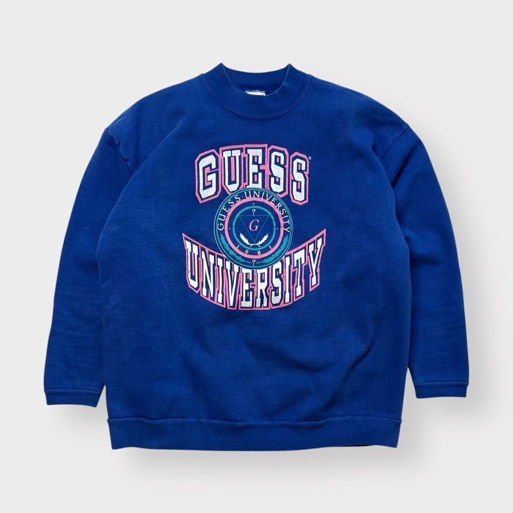 Vtg 90s Guess University Mock Neck Sweatshirt, Heavyweight, Made in USA M